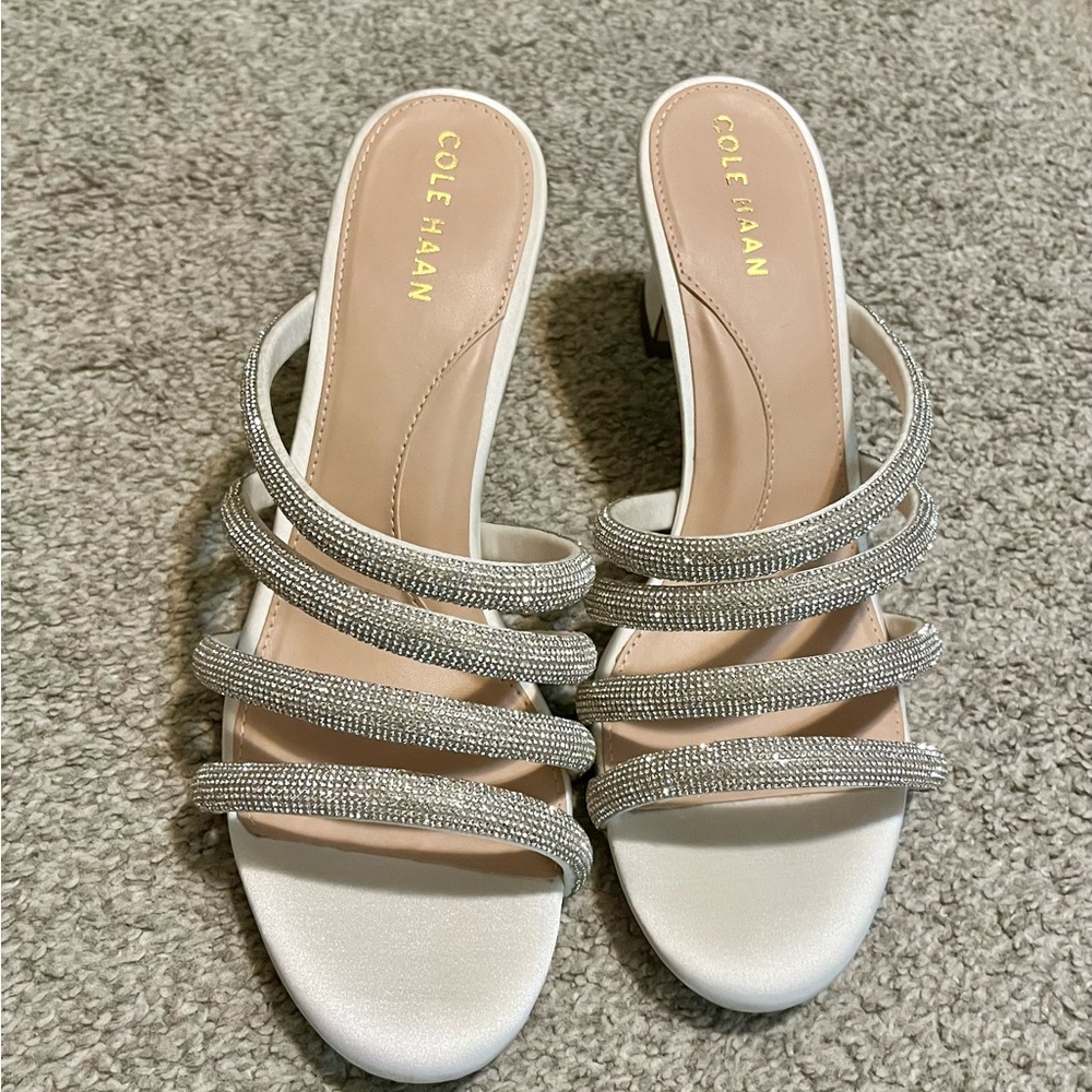 Cole Haan Adella Silver Rhinestone Strappy Kitten Heels Sz 9 Dress Party Sandals